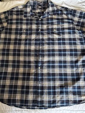 Eddie Bauer Navy and White Plaid Button-Down Shirt